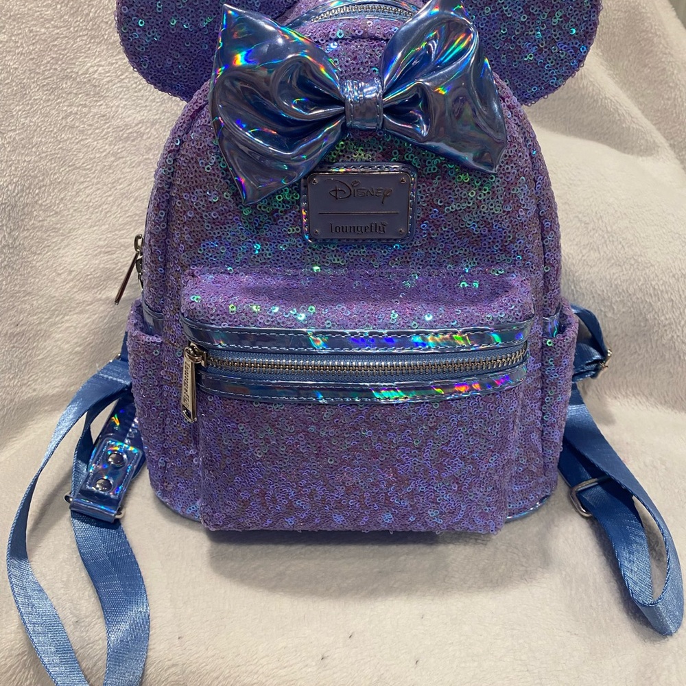 NWT Loungefly Disney Minnie Mouse Purple Sequin Celebration Mini Backpack